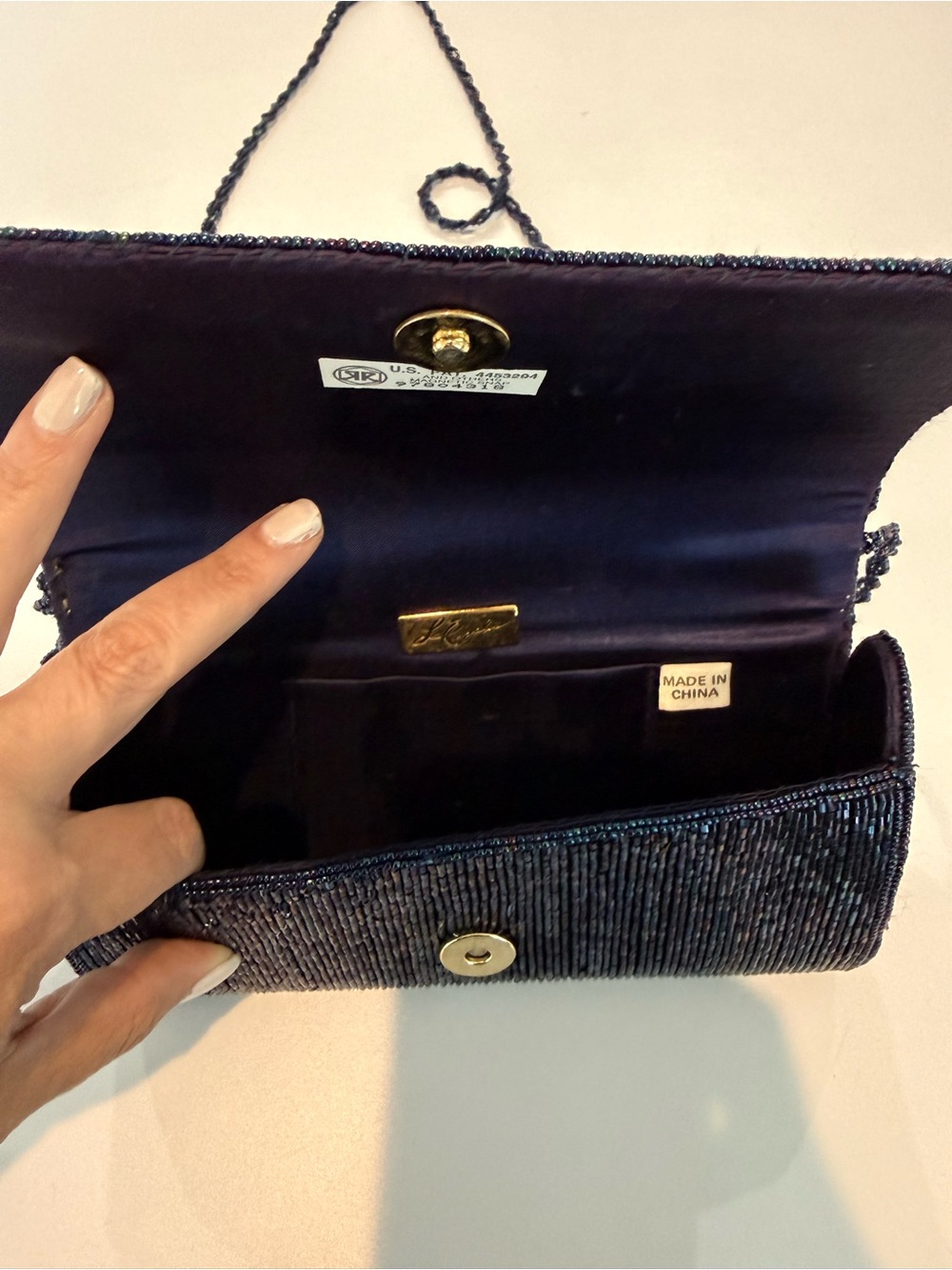 Beaded Floral Pattern Evening Bag - Navy - Picture 7 of 12